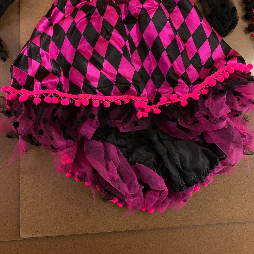 Spirit Halloween Child Medium (8-10) Pink Black Neon Clown Costume NWT *Flaw